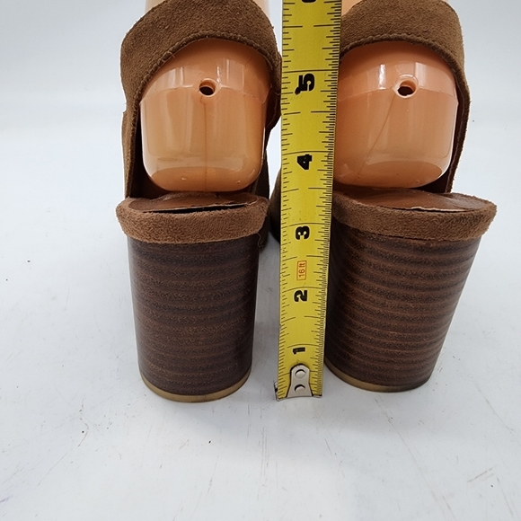 Fall Sbicca Womens Brown Tan Stacked Slingback Open Toe Suede Booties Sz 7 - Picture 6 of 14